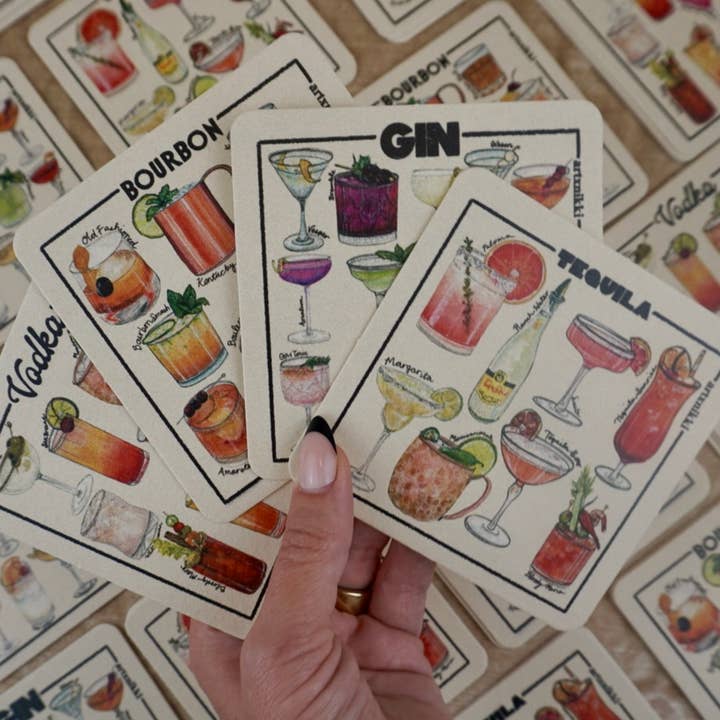 Classic Cocktail Variety Coaster Set of 4 (Bourbon, Gin, Vodka, Tequila)