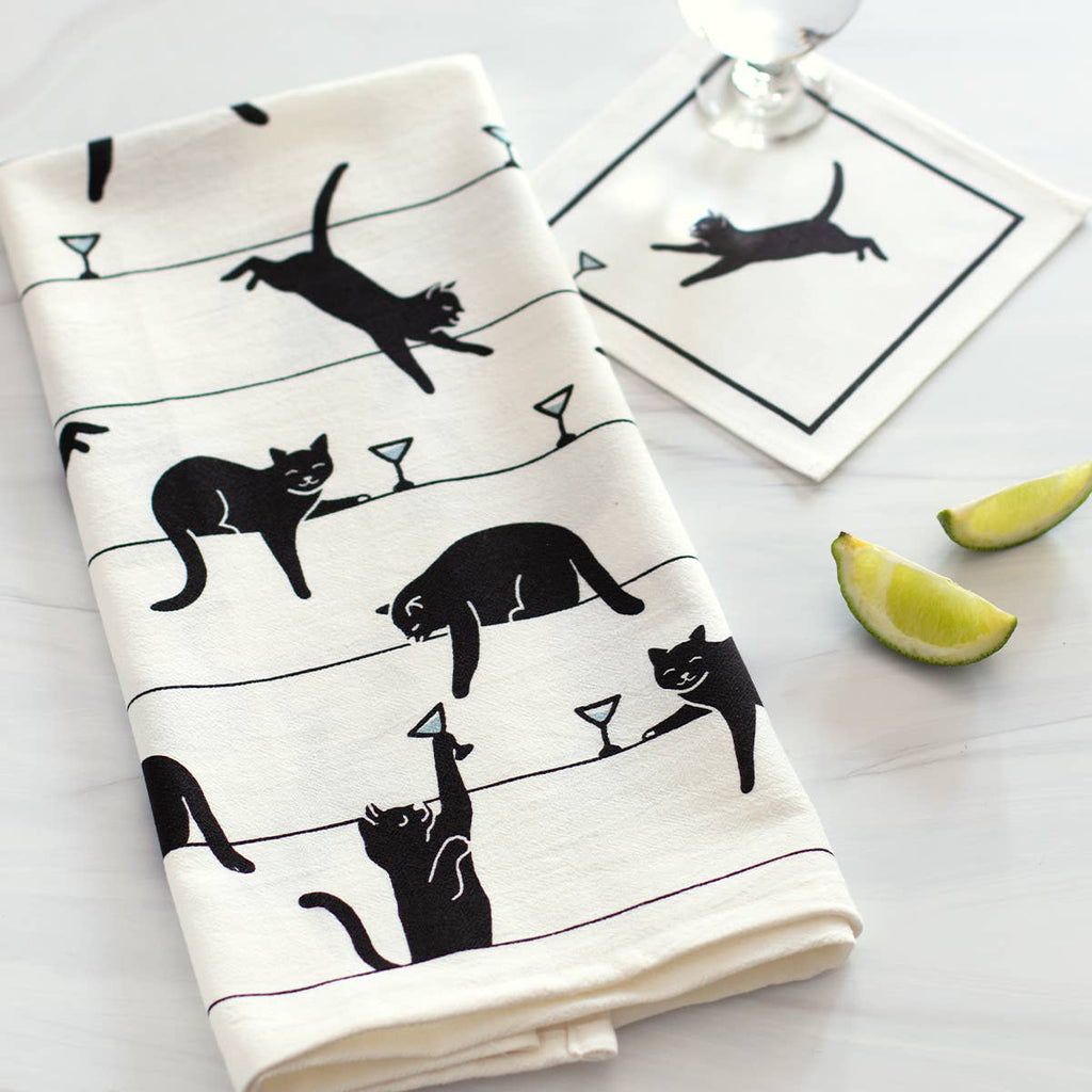 Black Cat Martini Tea Towel