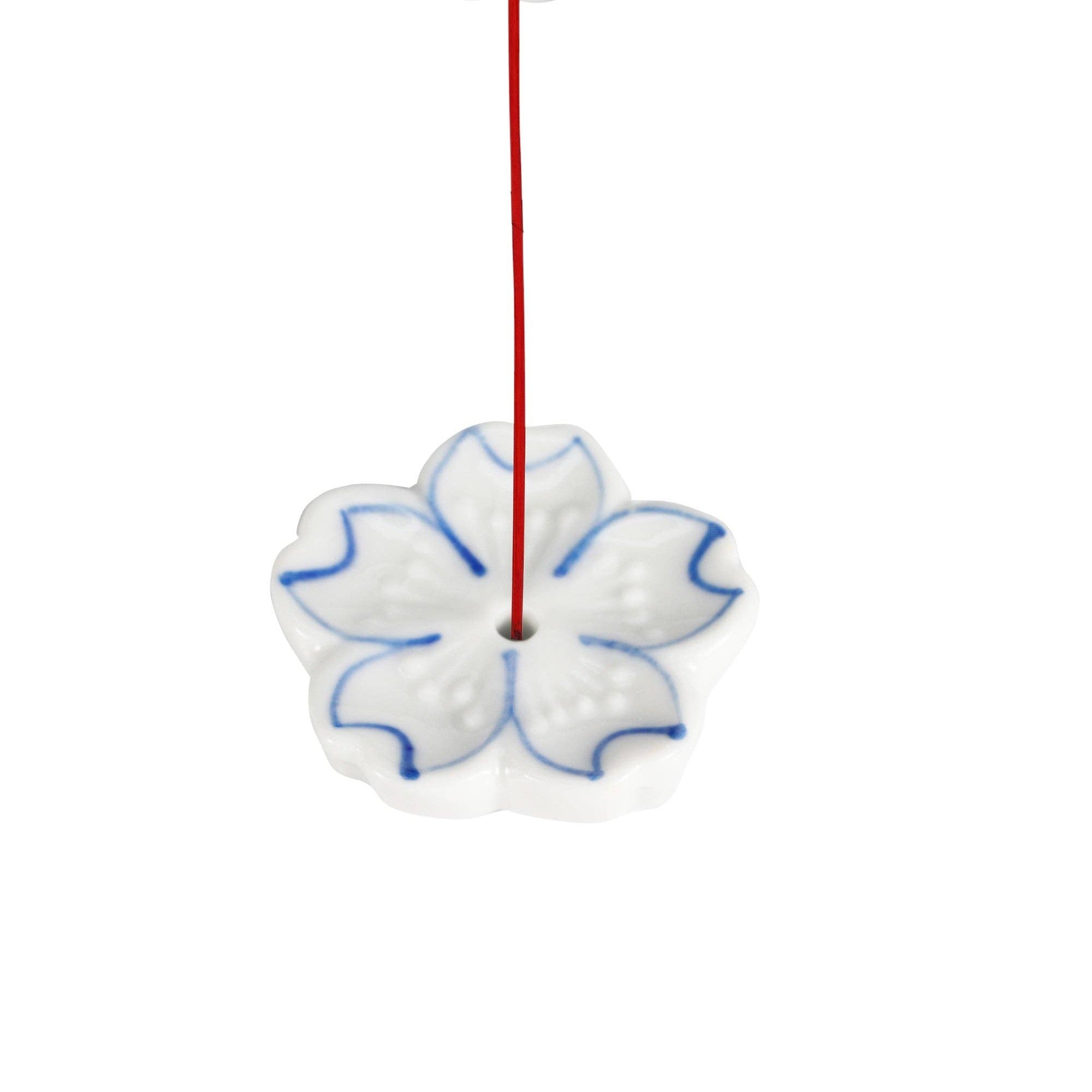 Sakura Cherry Blossom Incense Holder 2 inch White with Blue Outline (50/500)