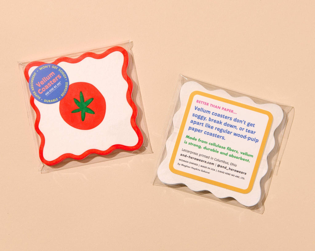 Crudite Letterpress Vellum Coasters - Tomato (Set of 4)
