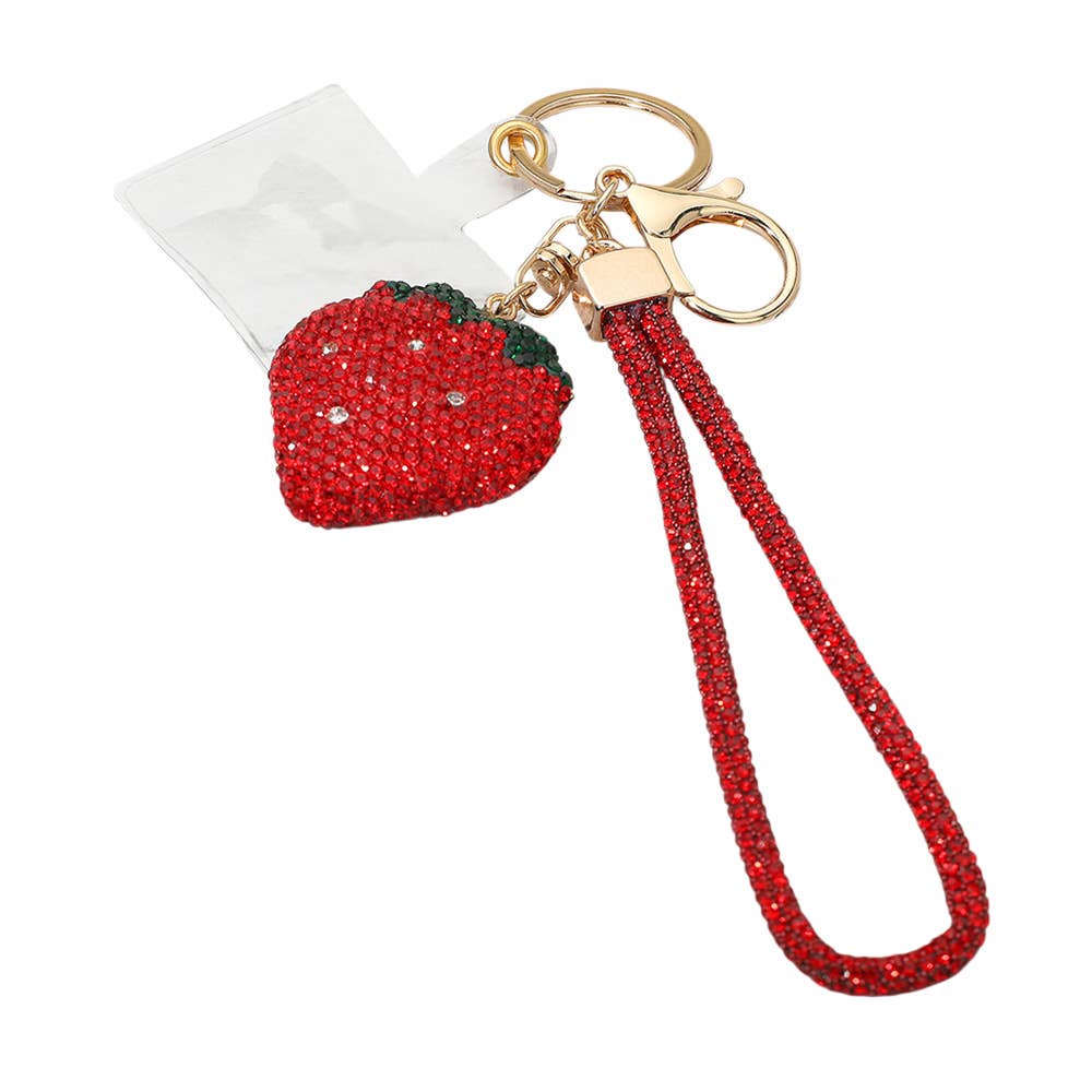 Bling Studded Strawberry Strap Keychain / Bag Charm / Phone Charm
