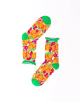 Orange Floral Sheer Crew Sock