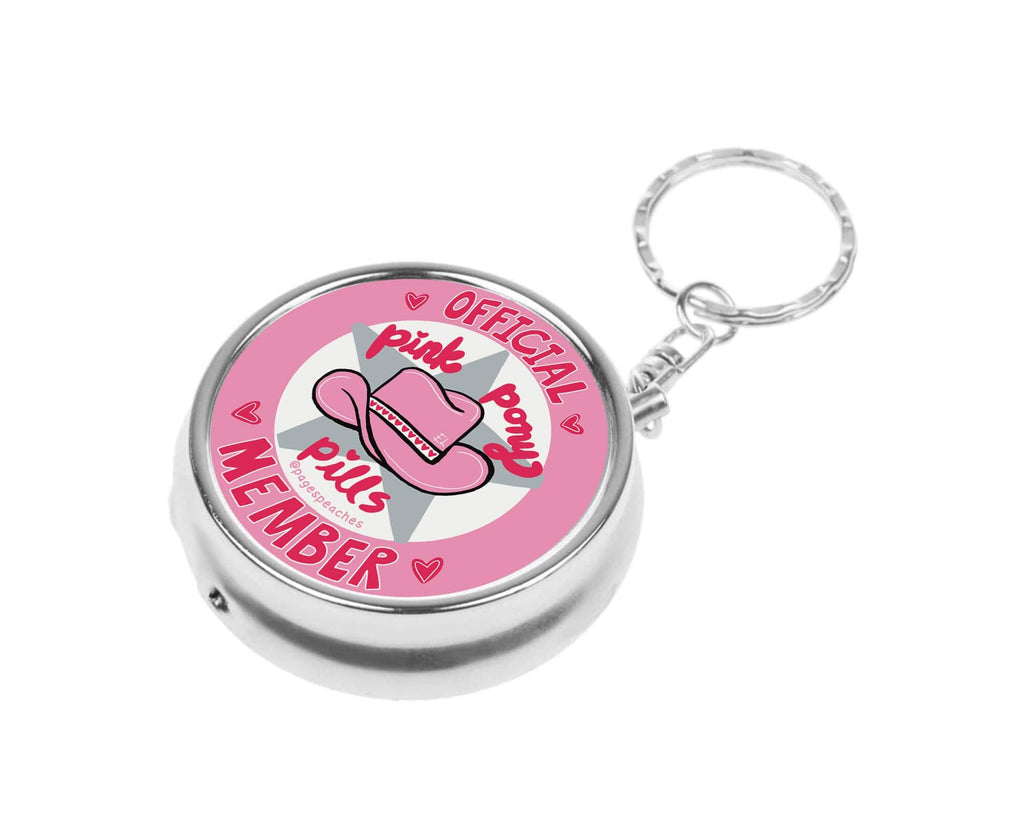 Pink Pony Pills Case Keychain Travel Medication Organizer