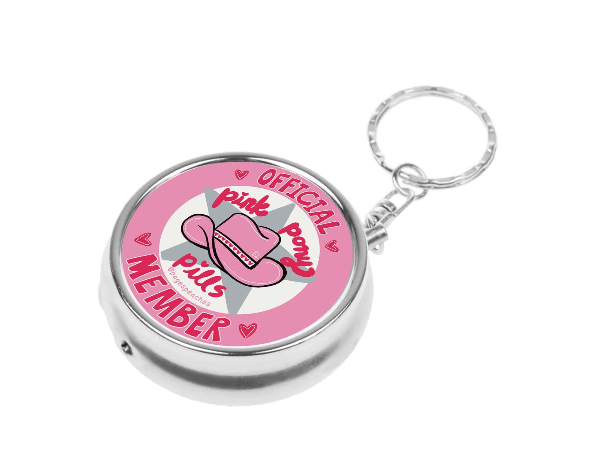 Pink Pony Pills Case Keychain Travel Medication Organizer