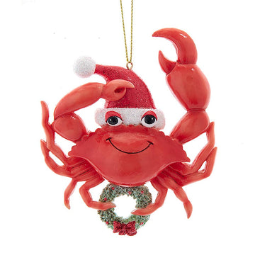 Whimsical Red Crab W/Wreath Ornament