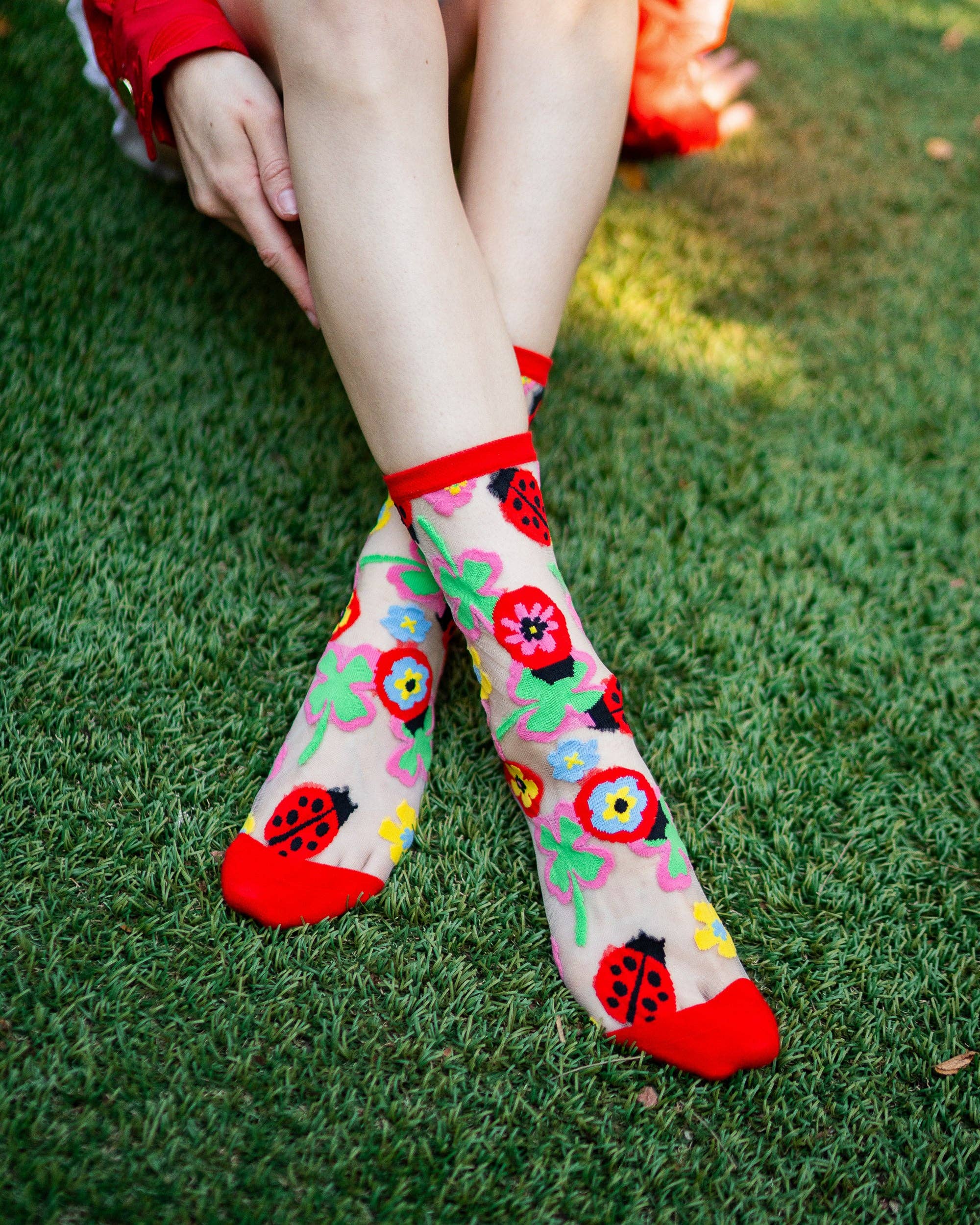 Lucky Ladybug Sheer Crew Sock