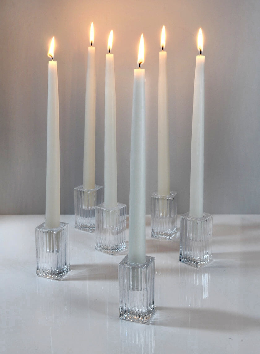 Clear Fluted Glass Square Candlestick Holder