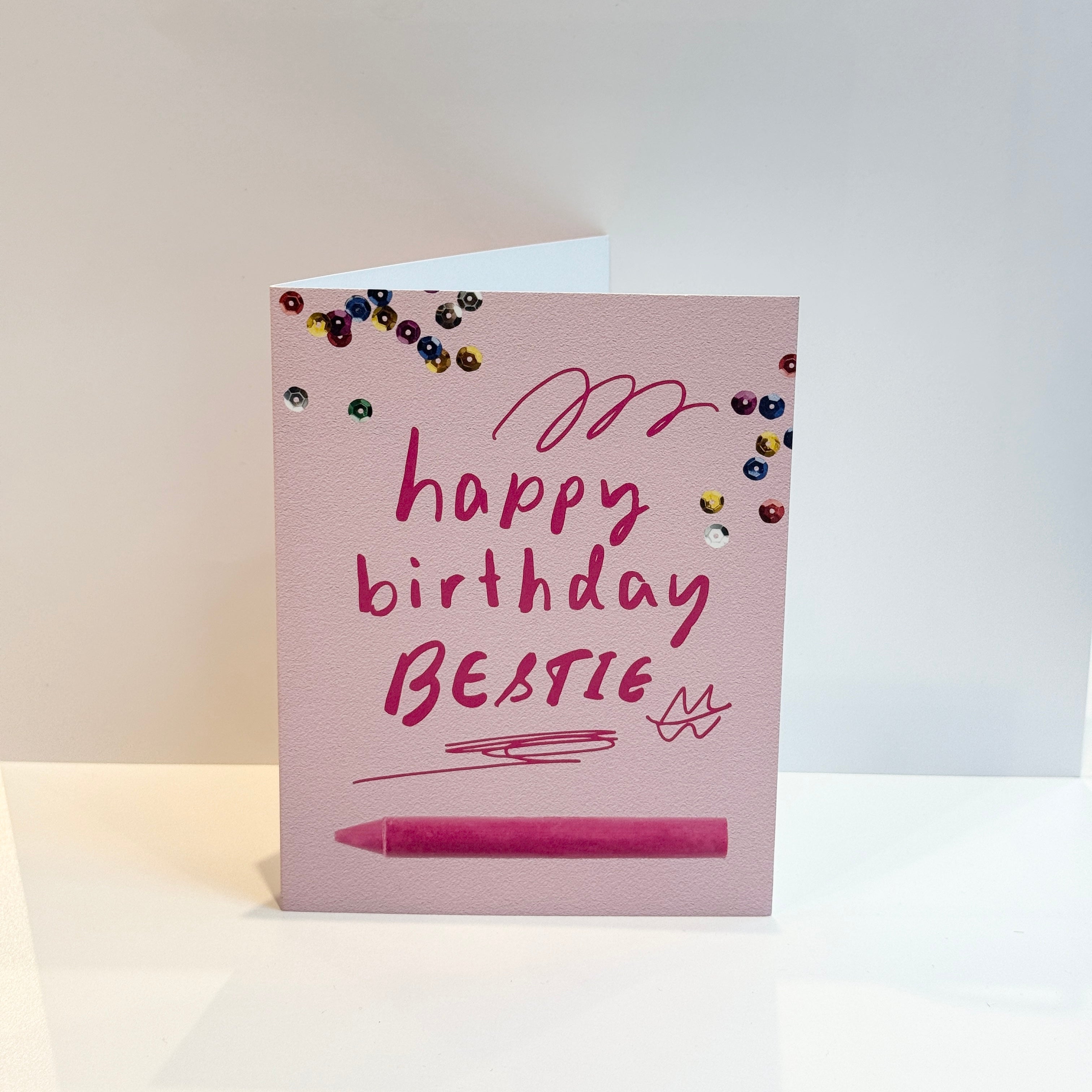 Happy Birthday Bestie Crayons Greeting Card