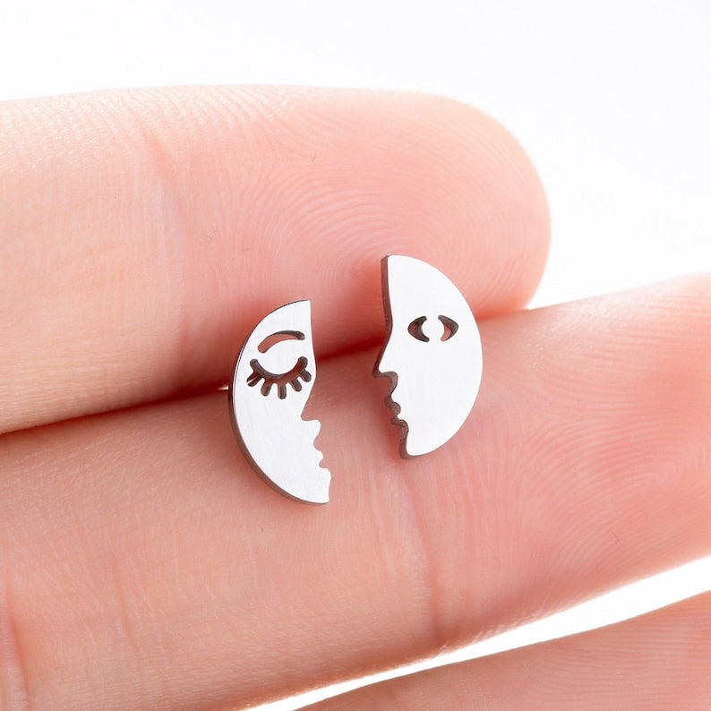 Moon Face Stud Earrings