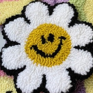 Punch Needle Mug Rug - Black/White Smiling Flower