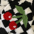 Punch Needle Mug Rug - B&W Checkered with Red Cherry