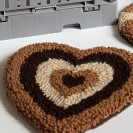 Punch Needle Mug Rug - Dark Brown Hearts