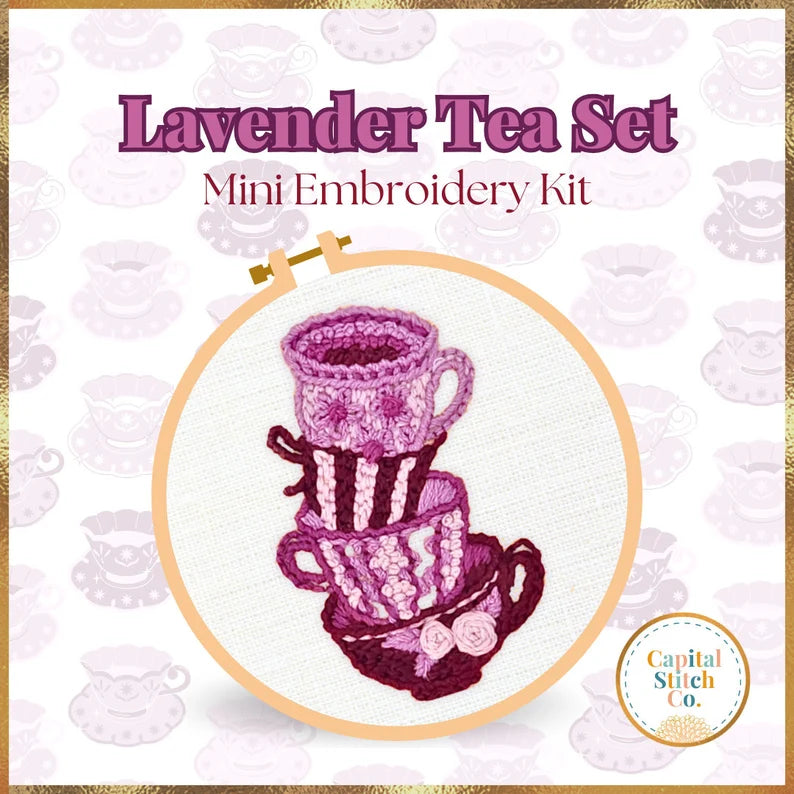 Lavender Tea Set Mini Embroidery Kit