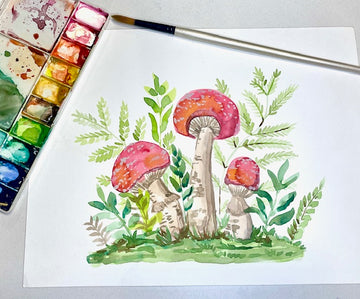 Watercolor Mushroom Garden