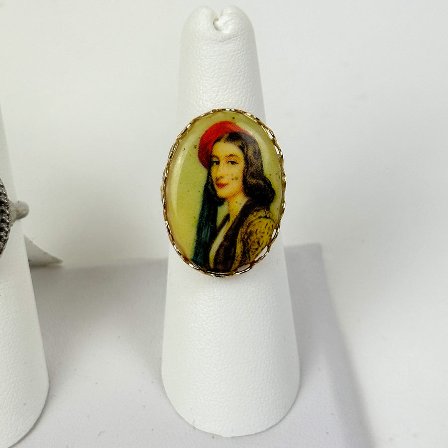 Repurposed Vintage 1950s German Glass Red Beret Lady Ring
