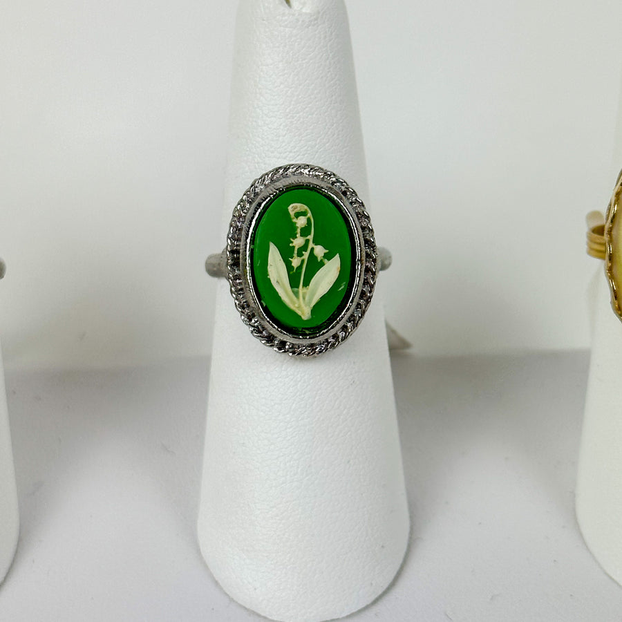 Repurposed Vintage 1950s German Green Glass Lily of the Valley Ring