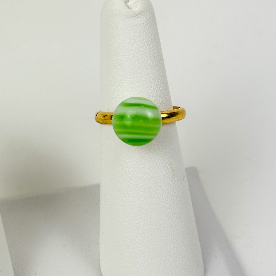 Repurposed Vintage 1940s Japanese Glass Green Stripe Ring