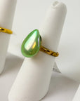 Repurposed Vintage 1950s German Green Iridescent Glass Ring