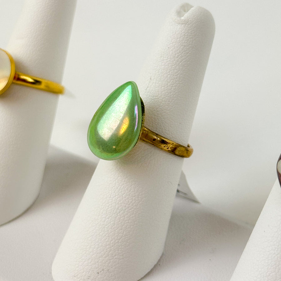 Repurposed Vintage 1950s German Green Iridescent Glass Ring