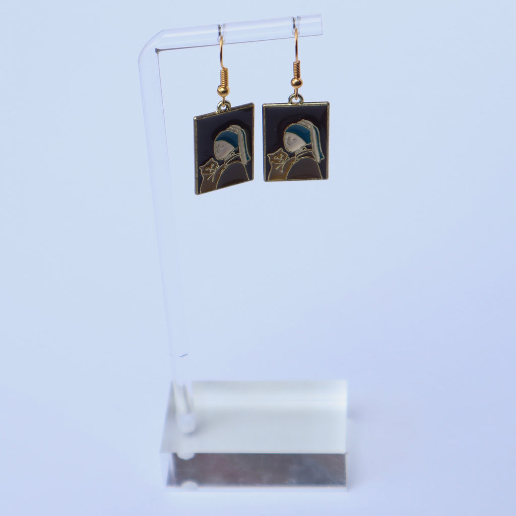 Enamel Charm Hook -- art girl with the pearl cat