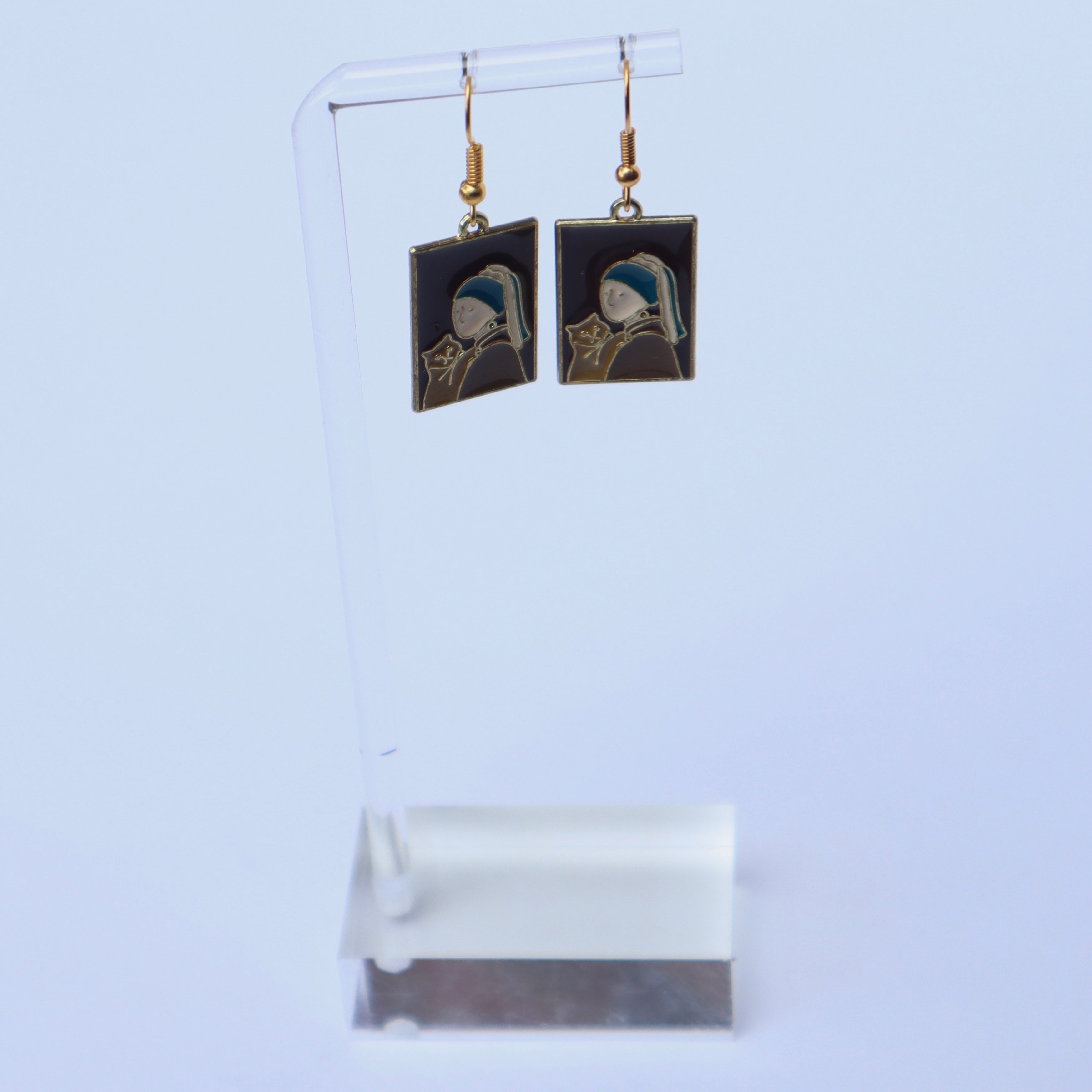 Enamel Charm Hook -- art girl with the pearl cat