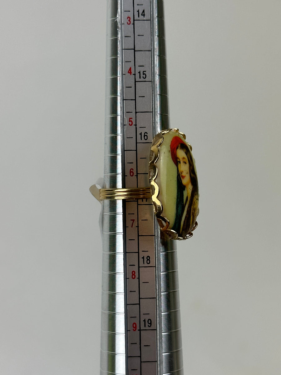 Repurposed Vintage 1950s German Glass Red Beret Lady Ring