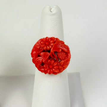 Repurposed Vintage 1930s Czech Glass Coral Flowers Ring