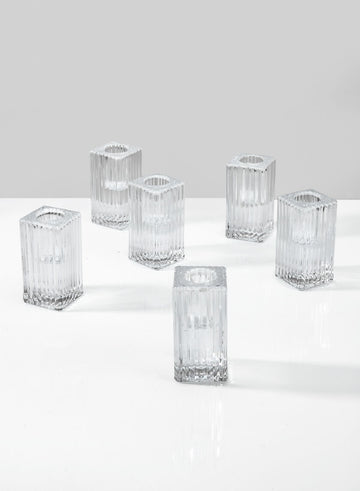 Clear Fluted Glass Square Candlestick Holder