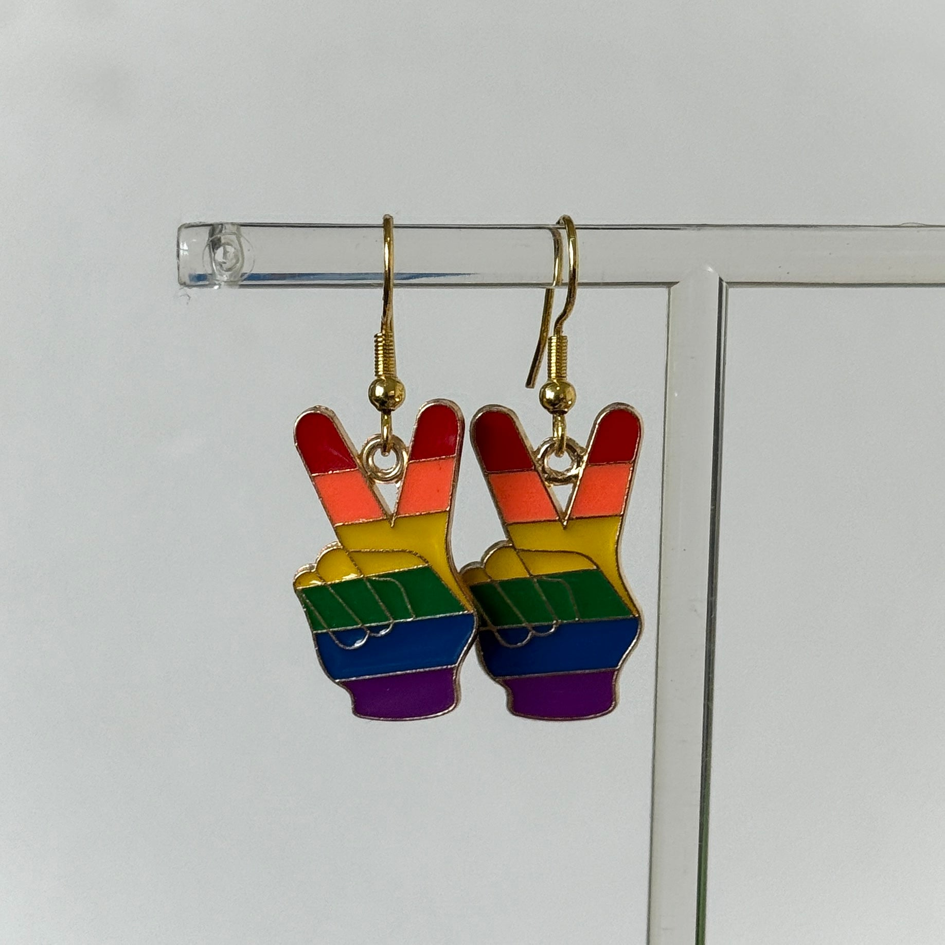 Rainbow Peace Fingers Pride Earrings