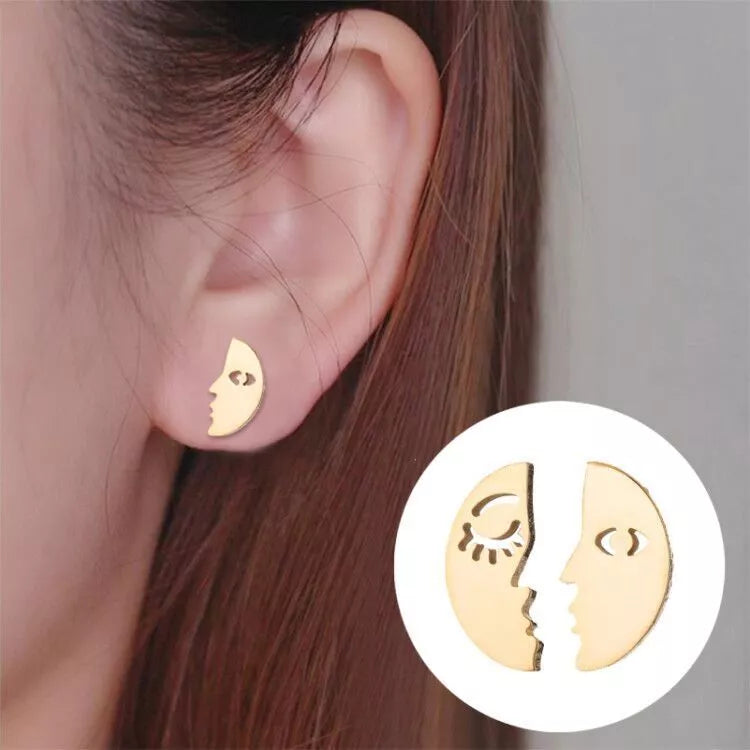 Moon Face Stud Earrings