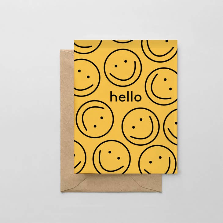 Hello Yellow Smiley Pattern Greeting Card