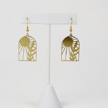 Gold Sun and Plant Arch Earrings