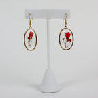 Pressed Flower Earrings - Big Red Oval