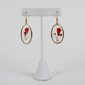 Pressed Flower Earrings - Big Red Oval