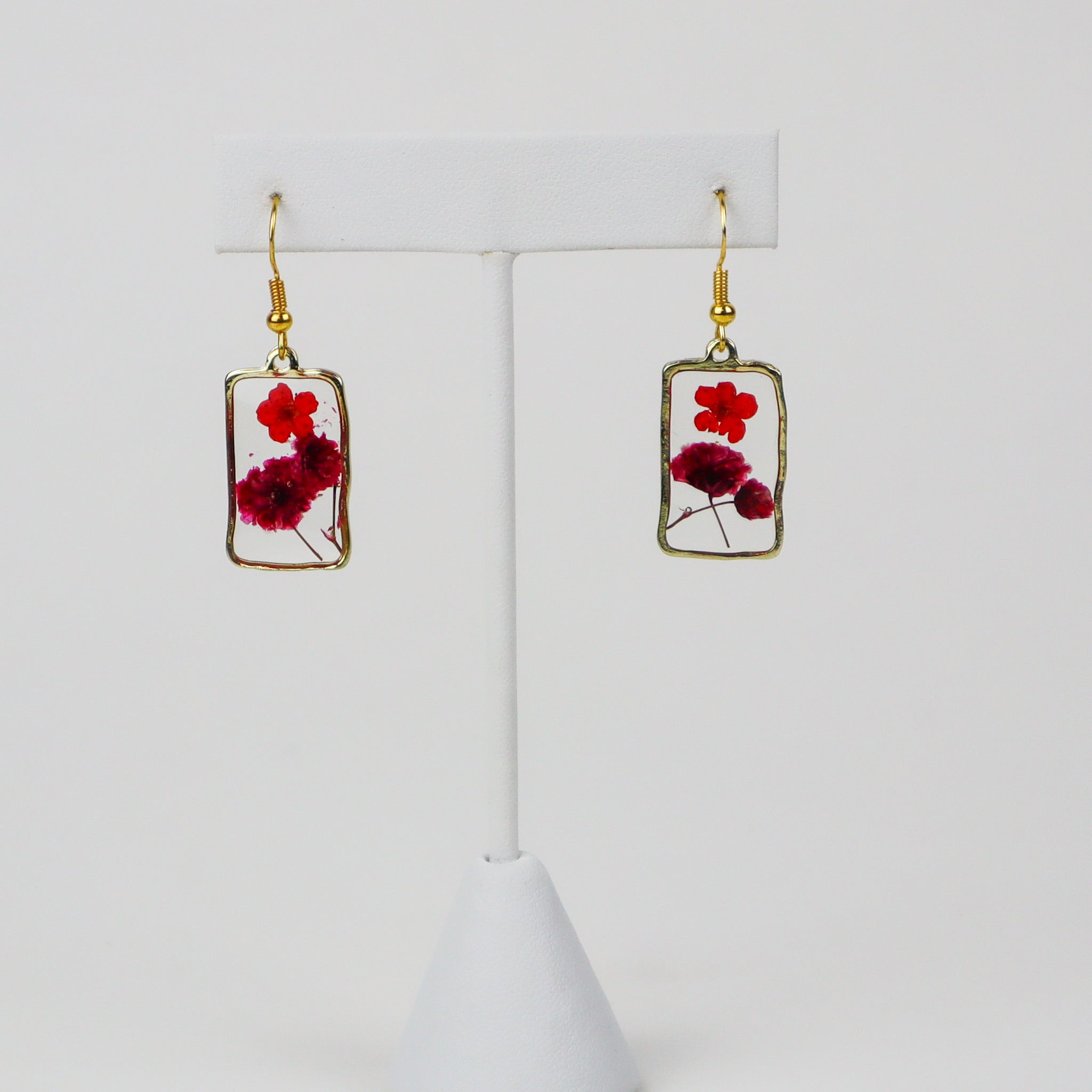 Red Rectangle Pressed Flower Earrings – Relume