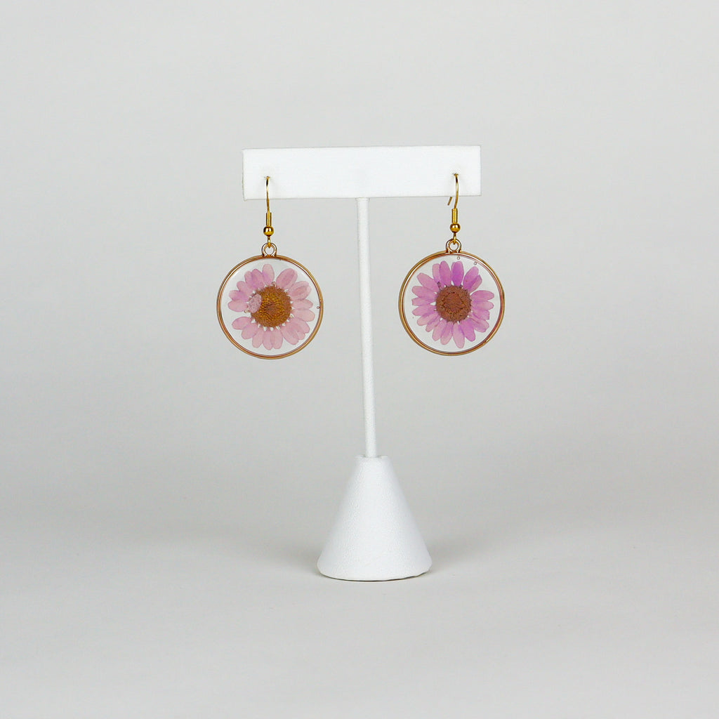 Pink Daisy Pressed Flower Earrings