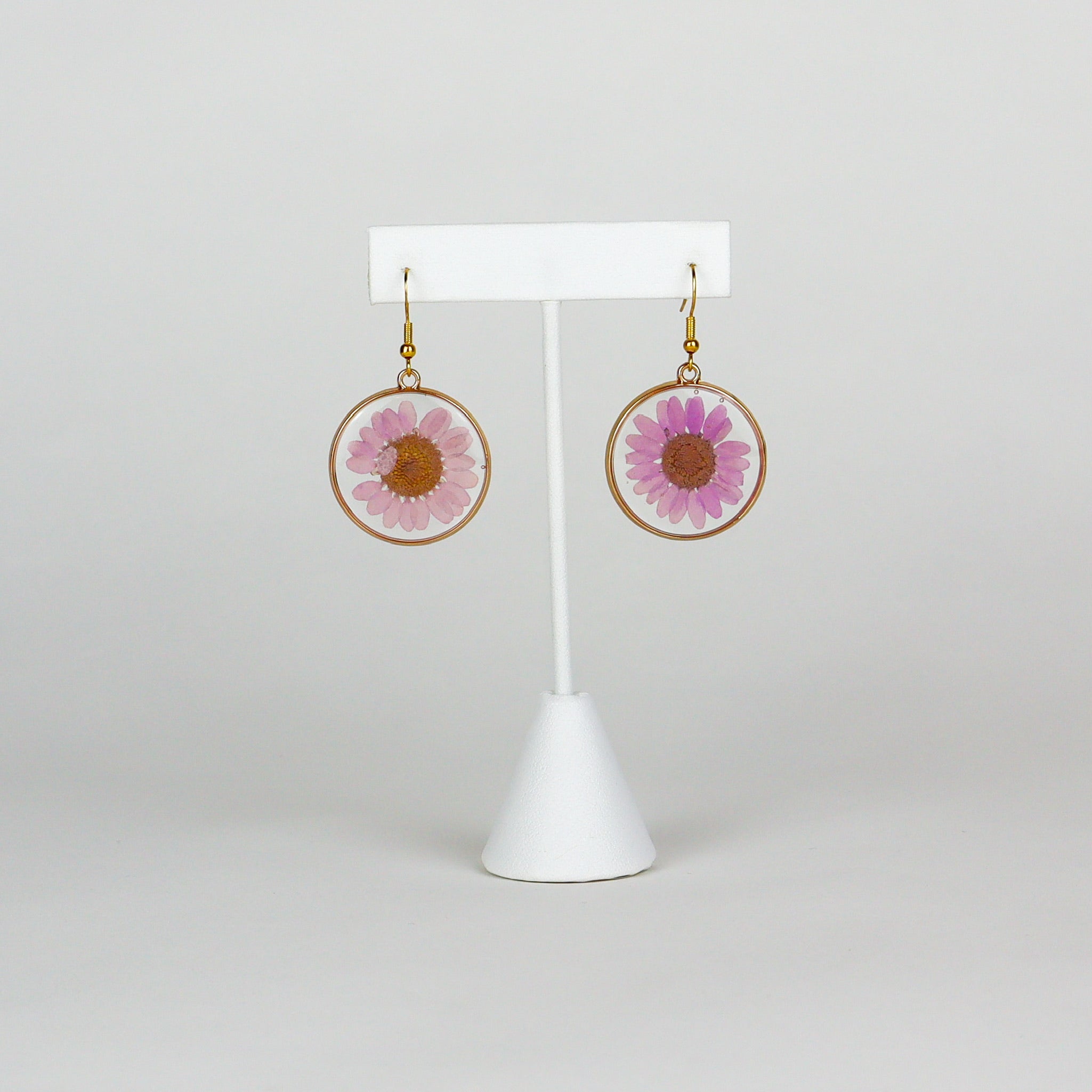 Pink Daisy Pressed Flower Earrings