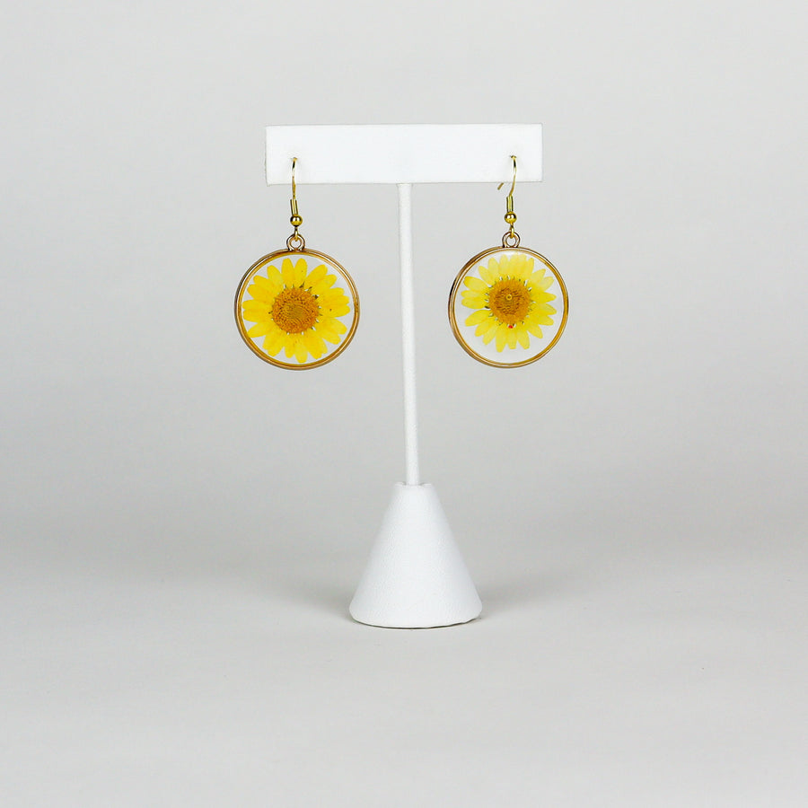 Yellow Daisy Pressed Flower Earrings