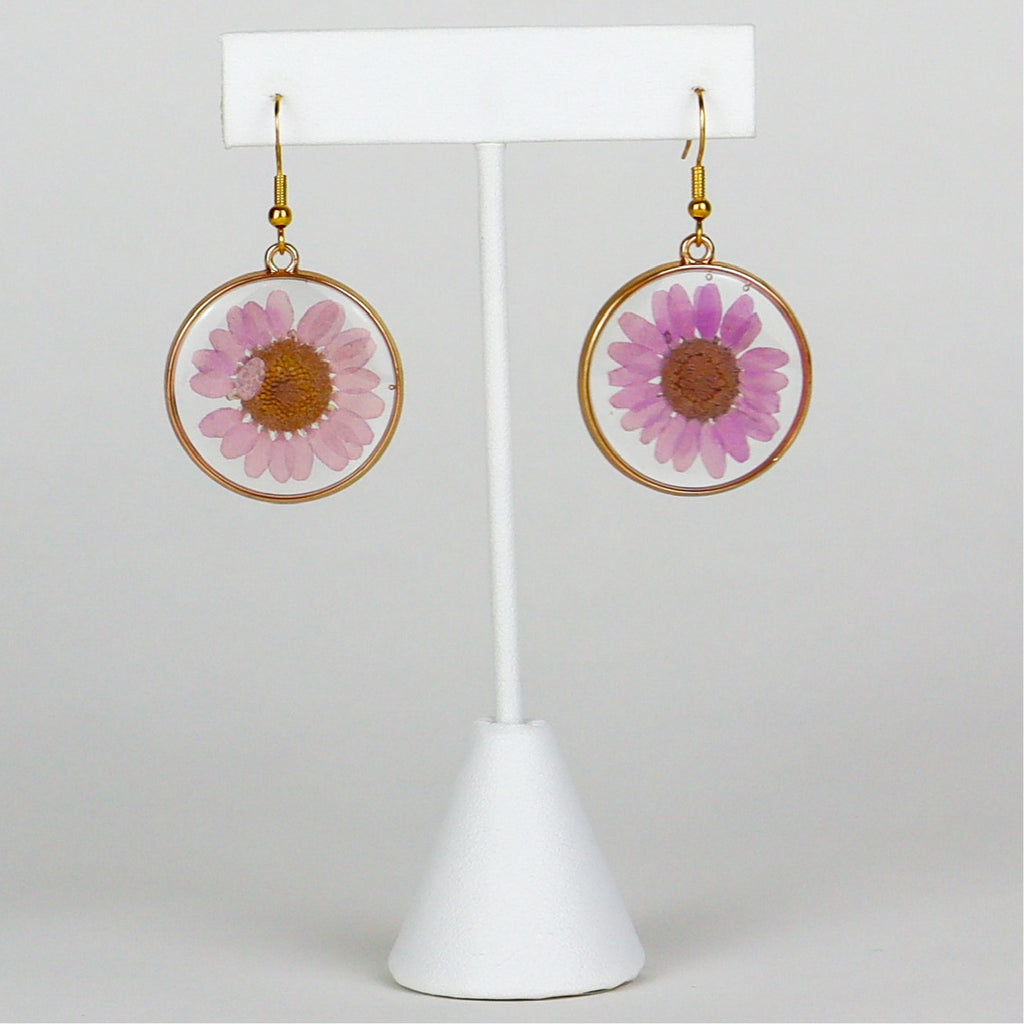 Pink Daisy Pressed Flower Earrings