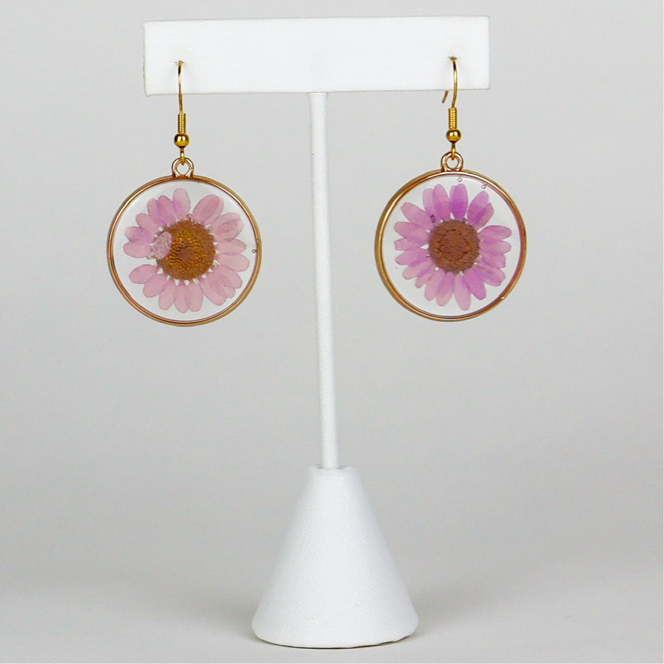 Pink Daisy Pressed Flower Earrings